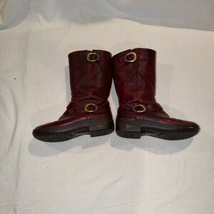 Burgundy Leather Boots with Buckle Detail